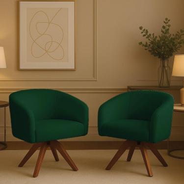 Imagem de Poltrona Sala Base Giratória Madeira Kit 2 Arielle Bouclê Azul D03 - D'rossi