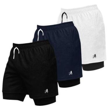 Imagem de Kit 3 Shorts Masculinos 2 em 1 para Treinos com Visual e Estampa Esportivo-Masculino