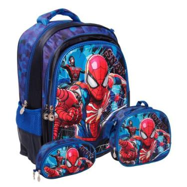 Imagem de Kit Mochila Infantil De Costa Spider Man 3D Lancheira Estojo - TOYS 2U