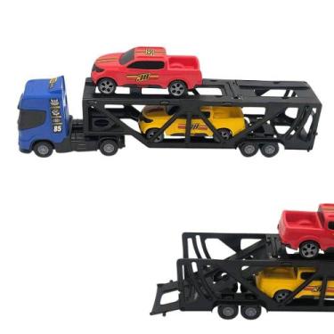 Imagem de Caminhão Cegonheira Brinquedo 02 Carrinhos Cabine Azul - BS TOYS