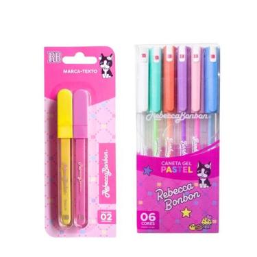 Imagem de Kit Rebecca Bonbon Caneta Em Gel 6 Cores e 2 Marca-Texto Ponta De Fibr