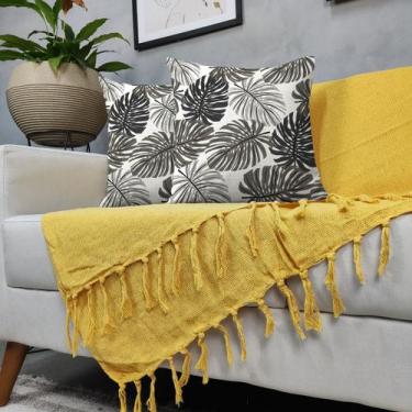 Imagem de Kit Manta Para Sofá Amarela + 2 Capas De Almofada Com Zíper Cor:07 - G