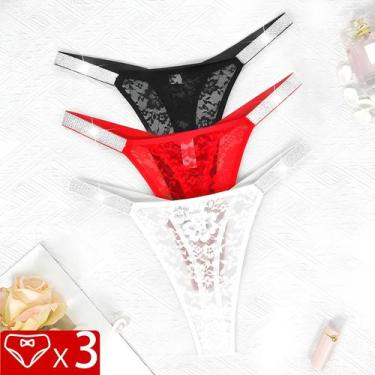 Imagem de Calcinhas De Renda Sexy Femininas Com Cintos Brilhantes, Lingerie Ínti