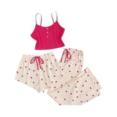 Imagem de Conjunto De Pijamas Femininos Com Estampa Em Forma De Coração, Compost
