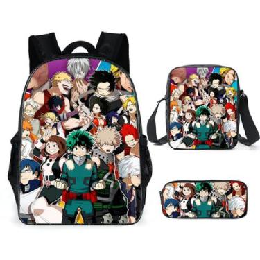 Imagem de Conjunto de mochilas Mys Heros Academias Kids Chil 3 peças de nylon - 