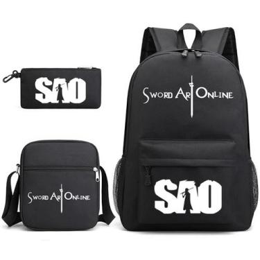 Imagem de Conjunto de mochilas Swords Onlines School, 3 unidades com bolsa de om