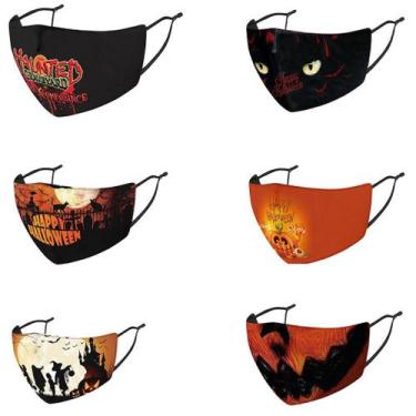 Imagem de Máscara facial Happy Halloween, impressão 3D, algodão respirável, 6 un