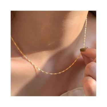 Imagem de Colar De Cadeia Fina Em Aço Inoxidável Banhado a Ouro Para Mulheres, E