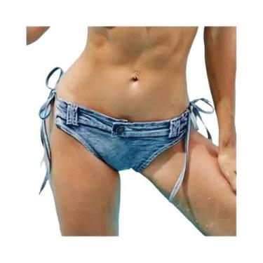 Imagem de Conjunto De Biquíni Sexy Em Denim Com Renda Para Mulheres, Maiô Com Bo