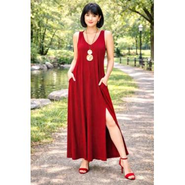 Imagem de Vestido Regatão com Bolso e Fenda na Lateral - modanascimento, Vermelh