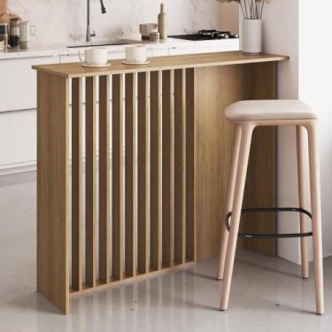 Imagem de Bancada Ilha para Cozinha 120cm com Painel Ripado Bahia BC1200 Cor Mel