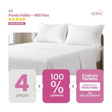 Imagem de Jogo de Lençol Casal/ Queen/ King 4 Peças 400 Fios Ponto Palito Toque Macio Premium Casa Dona