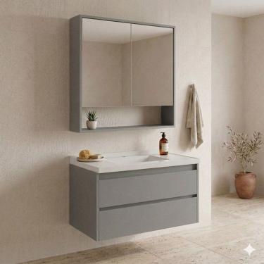 Imagem de Conjunto para Banheiro com 1 Gabinete e 1 Espelheira Prime Yescasa Cimento