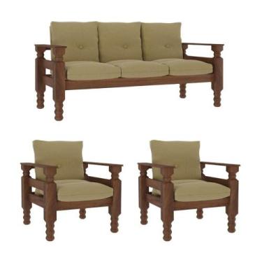 Imagem de Jogo Sofá Madeira Maciça 3 Lugares E 2 Poltronas Liz Multimóveis Vcr70