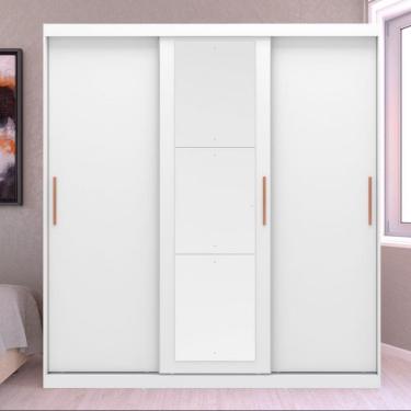 Imagem de Guarda Roupa Casal Paris 3 Portas de Correr 2 Gavetas MDP-MDF com Espelho Branco