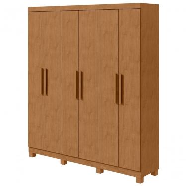 Imagem de Guarda Roupa Casal Jazz 6 Portas de Bater 3 Gavetas MDF-MDP Amendoa Clean Móveis Lopas