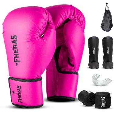 Imagem de Kit Profissional Fheras Luva Tradicional Bandagem Bucal e Caneleira Bo