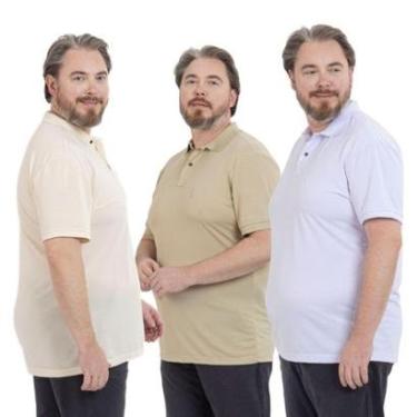 Imagem de Kit 3 Camisa Polo Plus Masculina Piquet Dia a Dia-Masculino
