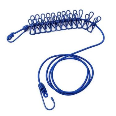 Imagem de Varal Portátil Elástico 12 Prendedores Acampamento Viagem Azul - YAAY