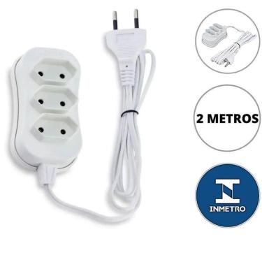 Imagem de Extensão Elétrica 2 Metros Com 3 Tomadas Branca 2P 10A