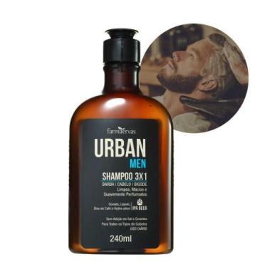 Imagem de Shampoo 3 Em 1 Barba Cabelo Bigode Masculino 240ml Urban Men Farmaerva