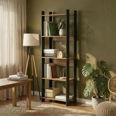 Imagem de Estante para Livros Livreiro 5 Prateleiras Estilo Industrial Multiuso 