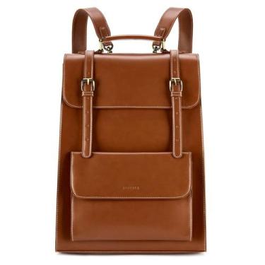 Imagem de Mochila para laptop ECOSUSI PU Leather Vintage 15,6" marrom feminina