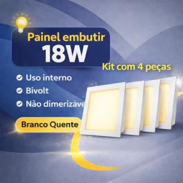 Imagem de Kit 04 Painel Plafon Led Embutir 18w Quadrado Branco Quente - LUXOR ST
