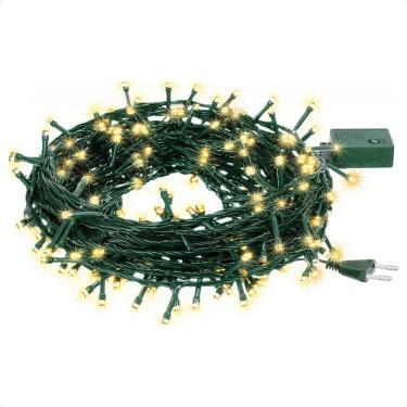 Imagem de Cordão Luminoso LED Pisca 8 Funções 200 Leds 220V 3000K Quente Verde Taschibra