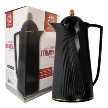 Imagem de Garrafa Térmica Café 1 Litro Retro Vintage Preta e Dourada para Bebidas Quentes e Frias...