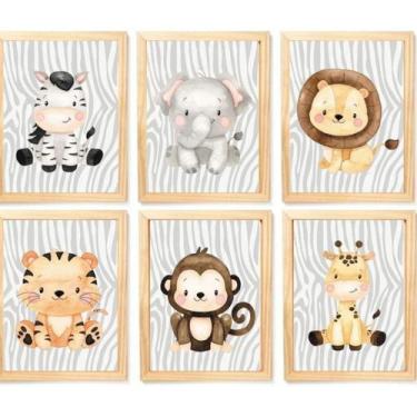 Imagem de Quadro Infantil Safari 6 Un A4 Vidro E Pendurador. - SHOPPINGNET