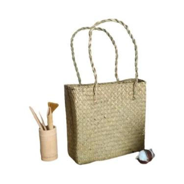 Imagem de Bolsa De Ombro Feminina Artesanal De Palha De Rattan E Bambu Trançado 