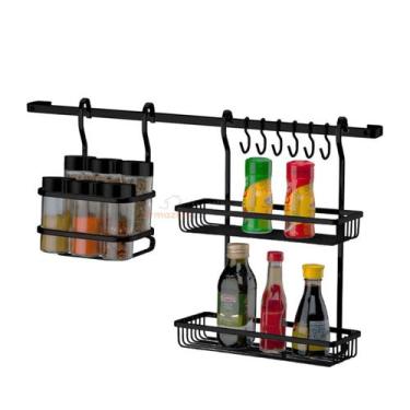 Imagem de Kit Cozinha 3 Peças Barra de Parede Suporte Porta Tempero Utensílios C