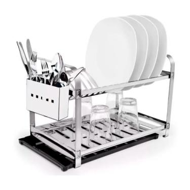 Imagem de Escorredor 20 Pratos Em Inox Com Porta Talheres De Plástico - Mak-Inox
