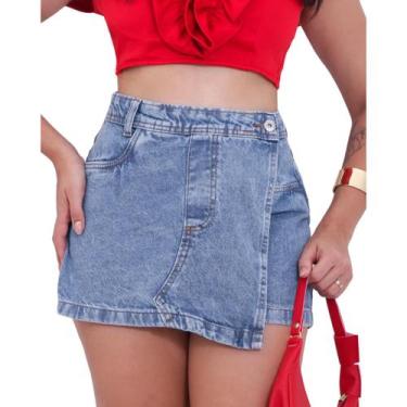 Imagem de Saia shorts assimetrico com bico cintura alta jeans - Ninas Boutique, 