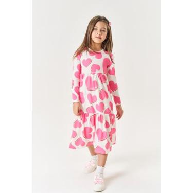 Imagem de Vestido Midi Infantil Menina Corações Rosa Mundo Cinti, Rosa, 6