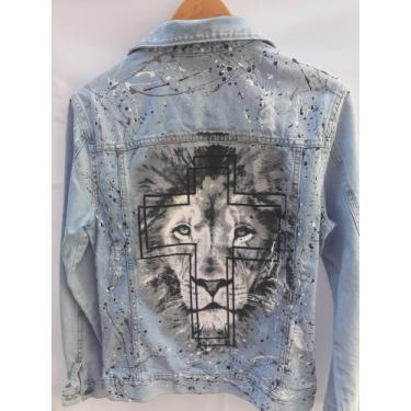 Imagem de Jaqueta Jeans Feminina Leão na cruz - Tribo de Judá - Tamanho M - Roci