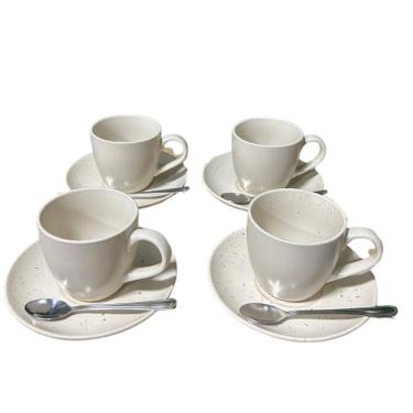 Imagem de Conjunto 4 Xícaras 280ml com Pires e Colher de Chá Inox Cerâmica para Mesa Posta Wellmix