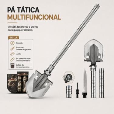 Imagem de Pá Tática Multifuncional 10 em 1 Dobrável com Faca, Serra e Pederneira