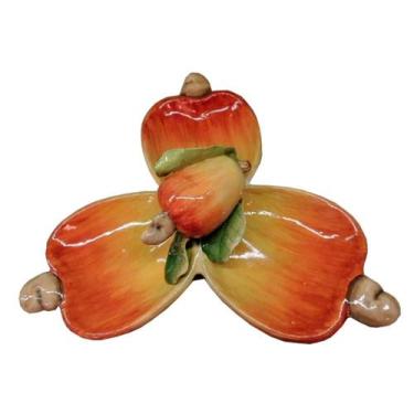 Imagem de Petisqueira Cerâmica Tripla Zanatta Pratinhos de Caju 32x30x10cm - Zan