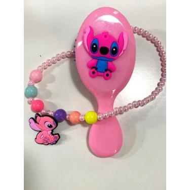 Imagem de Kit Infantil Stitch Angel Lilo Escova Cabelo + Colar Pérolas Menina CO
