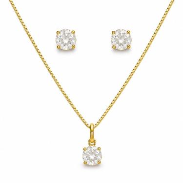 Imagem de Conjunto Colar e Brincos Atraktiva Jóias Ponto e Luz 5mm Semijoia Banhada a Ouro 18k Dourado Feminino 5MM 45CM + 5CM