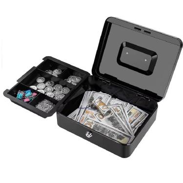 Imagem de Cofre Yeet Portátil com Chave para Documentos e Joias Preto em Aço Inoxidável 16CM 20CM