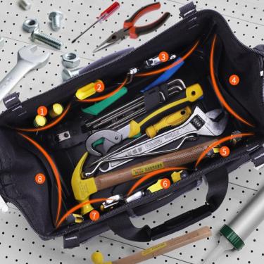 Imagem de Bolsa para Ferramentas Profissional Eletricista Maleta 14 Bolsos Fundo de Borracha Reforcado Sintetico Faça & Resolva