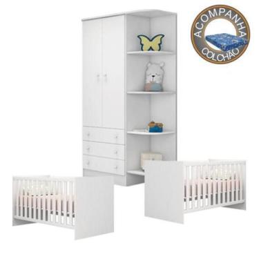 Imagem de Quarto de Bebê Berço Gemeos Colchão Physical e Guarda Roupa Doce Sonho