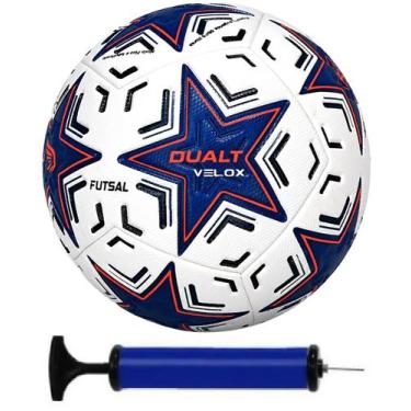 Imagem de Bola Futsal Dualt Velox 82 Enrugada Oficial + Bomba de Ar, Branco, Azu