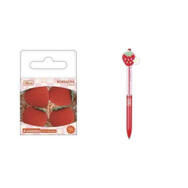 Imagem de Kit Caneta Esferográfica 0.7 Retrátil+ Borracha Be Berry Morango C/4 T