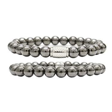 Imagem de Kit C/02 Pulseiras de Bolinha Masculina Grafite Tambor Brilhante (23cm)