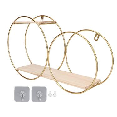 Imagem de 01 02 015 Prateleira de armazenamento para pendurar na parede, prateleira decorativa de parede, suprimentos para casa, placa de madeira de ferro, prateleiras flutuantes abertas para casa para banheiro