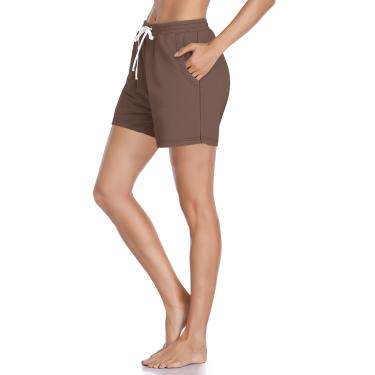 Imagem de Shorts esportivos femininos com bolsos e elástico cós de secagem rápida Activewear_Cáqui||L